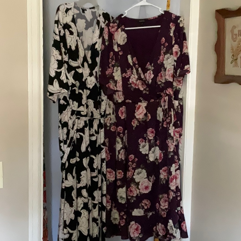 Floral faux Wrap Dresses- Black and Burgundy